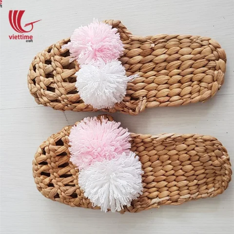 Water Hyacinth Slipper With Black Pompom