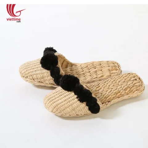Water Hyacinth Slipper With Black Pompom