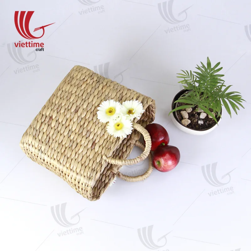Water Hyacinth Basket Bag With White Flower
