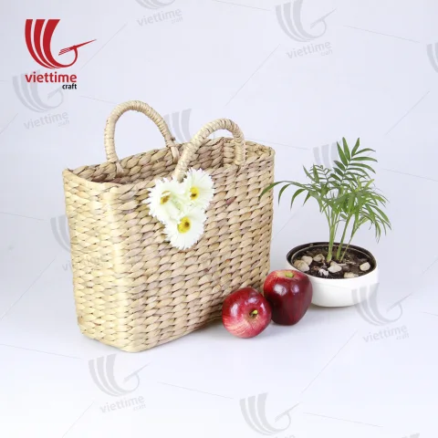 Water Hyacinth Basket Bag With White Flower