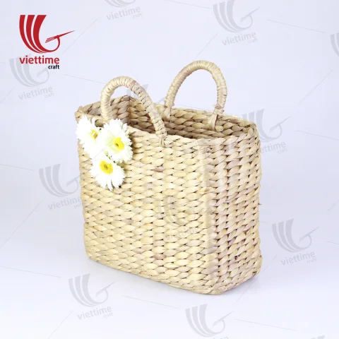 Water Hyacinth Basket Bag With White Flower