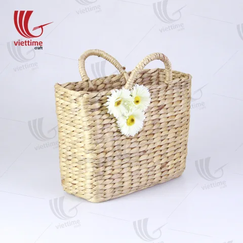 Water Hyacinth Basket Bag With White Flower
