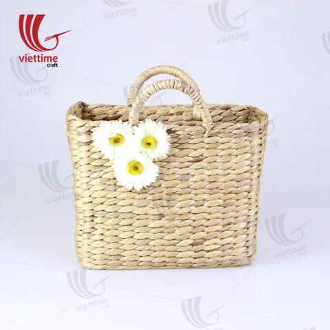 Water Hyacinth Basket Bag With White Flower