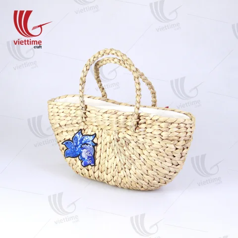 Bird Embroidered Water Hyacinth Basket Bag