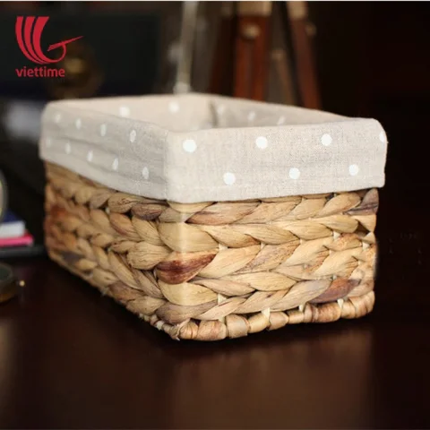 Natural Water Hyacinth Basket With Cloth Set Of 3
