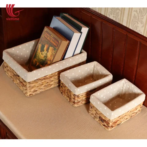 Natural Water Hyacinth Basket With Cloth Set Of 3
