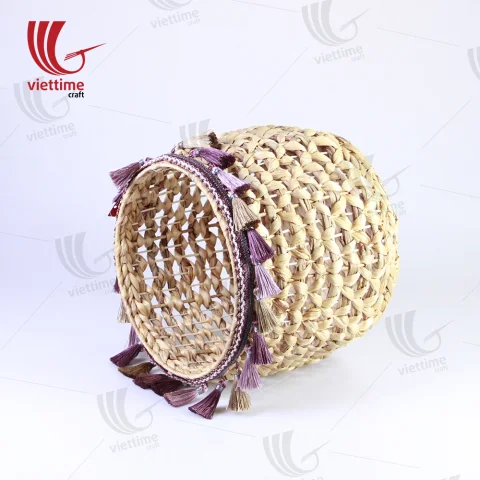 Round Water Hyacinth Bin With Tassel Set Of 3