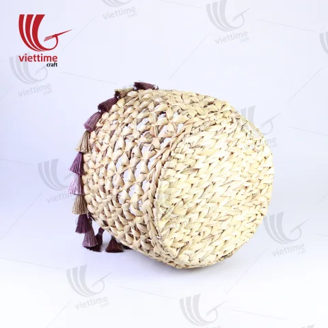 Round Water Hyacinth Bin With Tassel Set Of 3