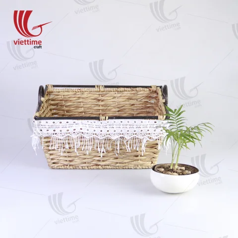 Rattan Export Water Hyacinth Storage Basket With Lace Fabric - REX-B00103