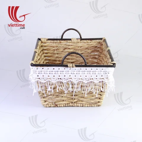 Water Hyacinth Storage Basket With Lace Fabric