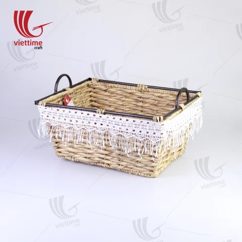 Water Hyacinth Storage Basket With Lace Fabric