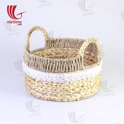 Water Hyacinth Basket With Lace Fabric Set of 2