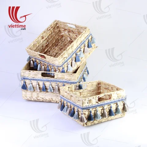 Water Hyacinth Basket With Tassel Set Of 3