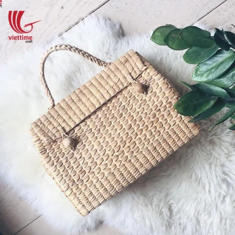 Water Hyacinth HandBag With 2 Brown Buttons