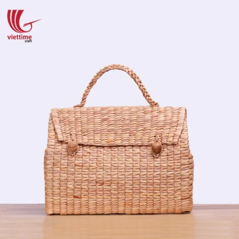 Water Hyacinth HandBag With 2 Brown Buttons