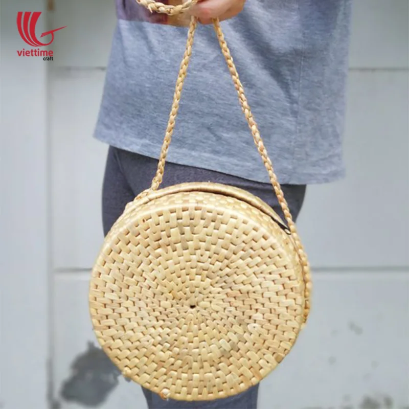 Round Woven Water Hyacinth Shoulder Bag