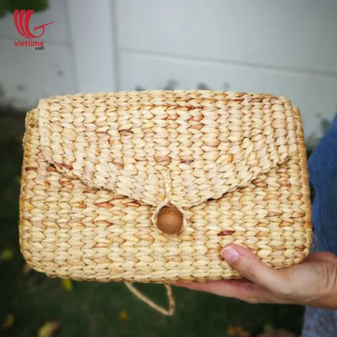 Rattan Export naturale giacinto d'acqua borsa a spalla With Button - REX-B00111