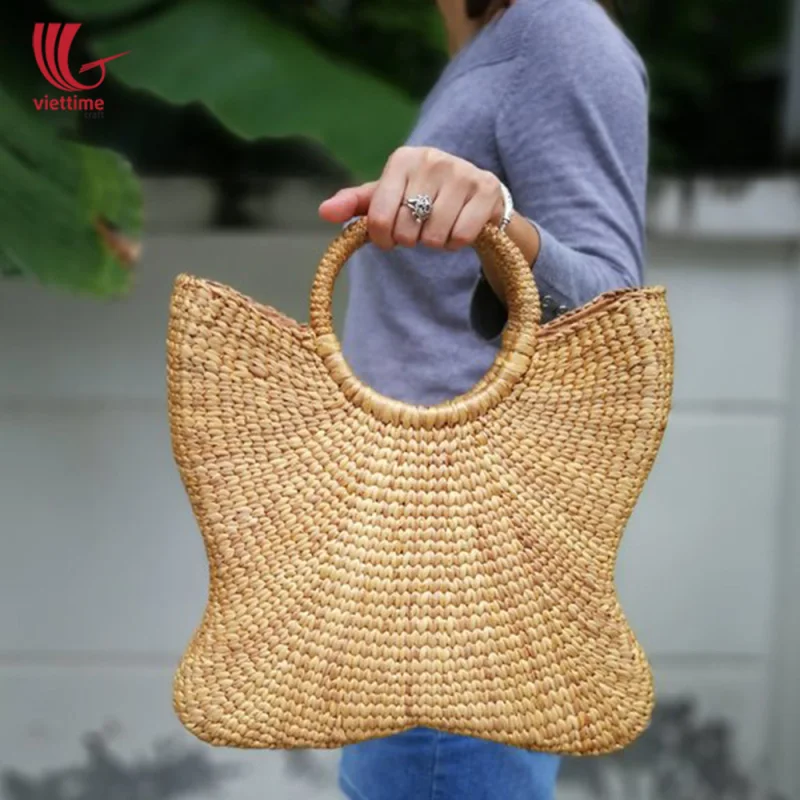 Natural Water Hyacinth Wicker Butterfly Handbag