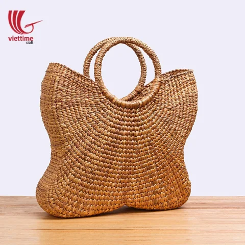 Natural Water Hyacinth Wicker Butterfly Handbag