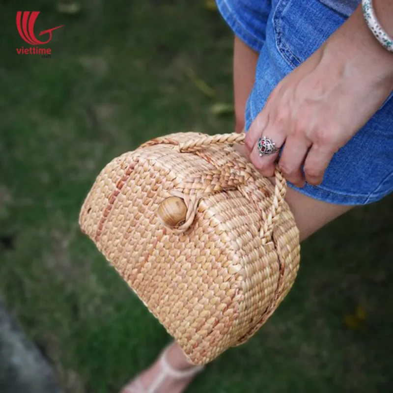 Box Shaped Water Hyacinth Clutch Bag