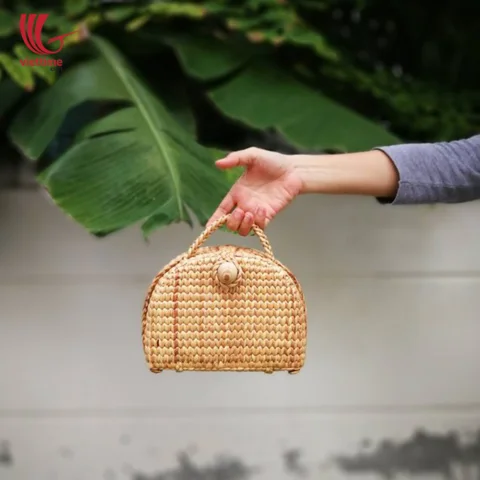 Box Shaped Water Hyacinth Clutch Bag