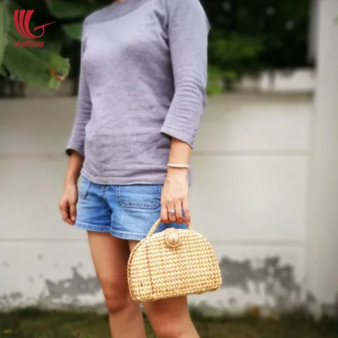 Box Shaped Water Hyacinth Clutch Bag