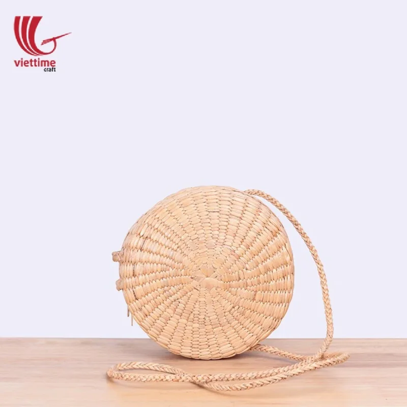 Round Water Hyacinth Wicker Shoulder Bag