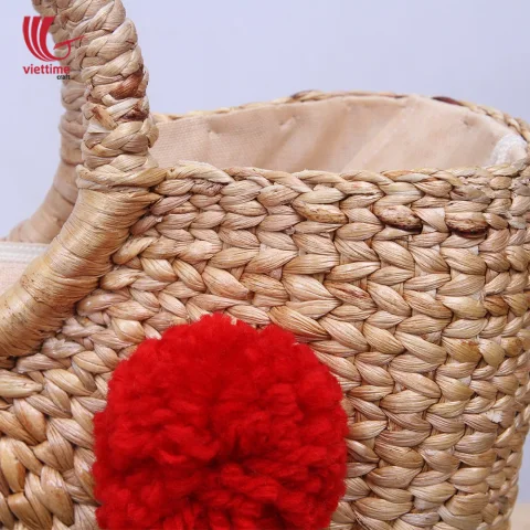 Water Hyacinth HandBag With Colorful Pompom