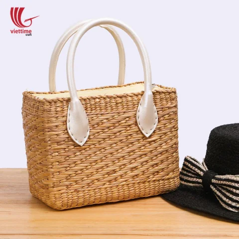 Water Hyacinth HandBag With White Leather