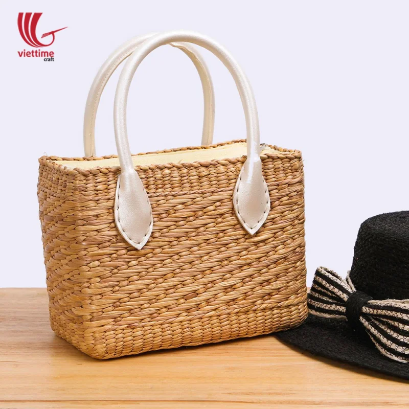 Water Hyacinth HandBag With White Leather