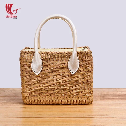 Water Hyacinth HandBag With White Leather