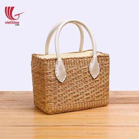 Water Hyacinth HandBag With White Leather