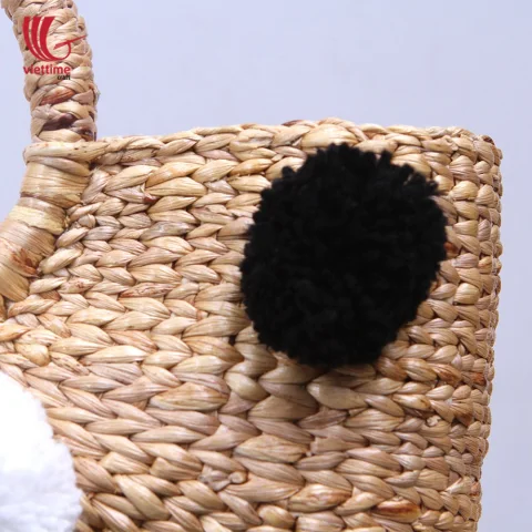 Water Hyacinth HandBag With Black-White Pompom