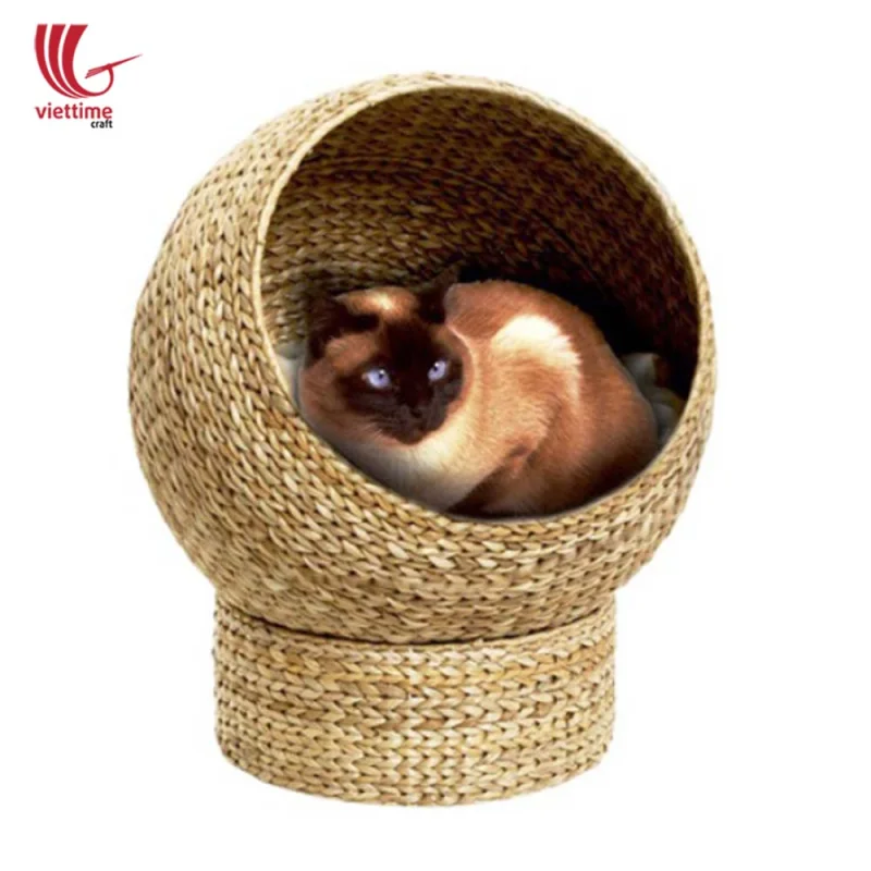 Woven Water Hyacinth Cat Dome Bed