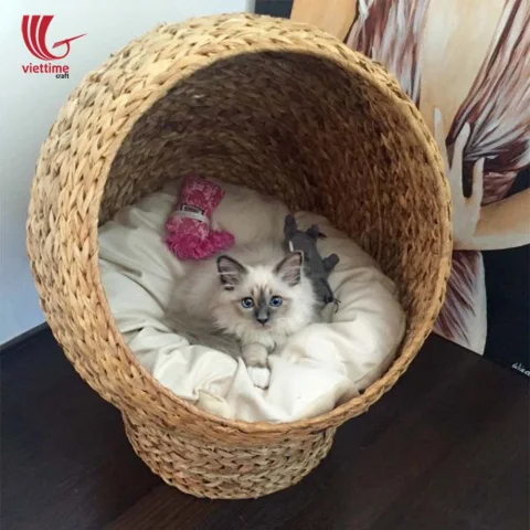 Woven Water Hyacinth Cat Dome Bed