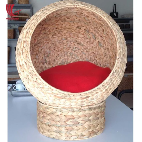 Woven Water Hyacinth Cat Dome Bed