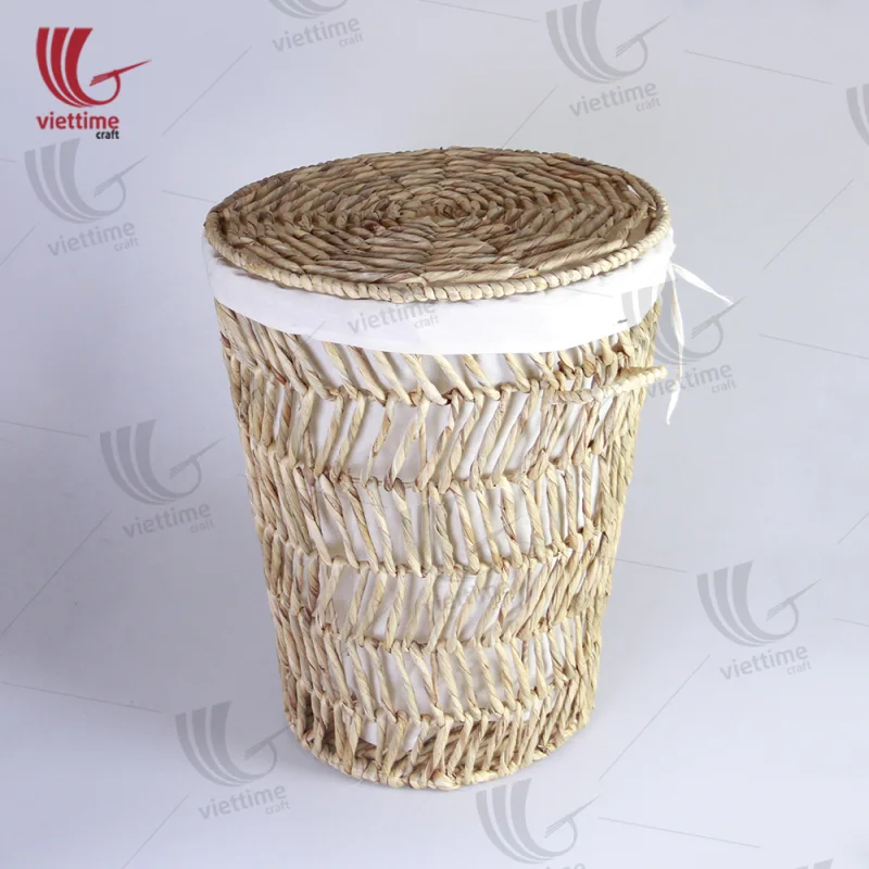 Water Hyacinth Laundry Basket With Fabric Inside