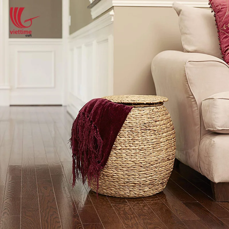 Round Water Hyacinth Laundry Basket With Lid
