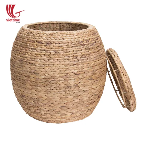 Round Water Hyacinth Laundry Basket With Lid