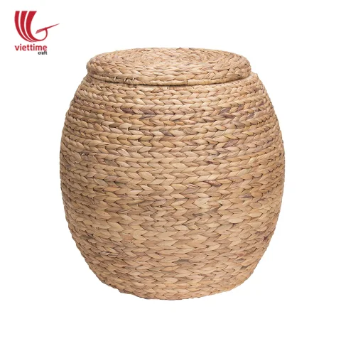 Round Water Hyacinth Laundry Basket With Lid