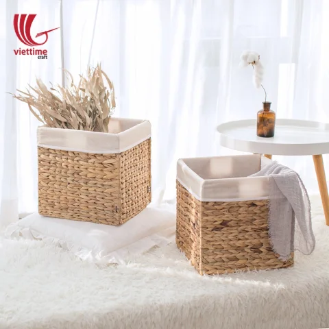 Square Water Hyacinth Storage Basket
