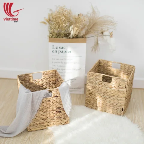 Square Water Hyacinth Storage Basket
