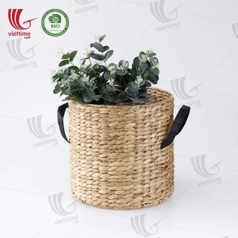 Water Hyacinth Basket With Leather Handle
