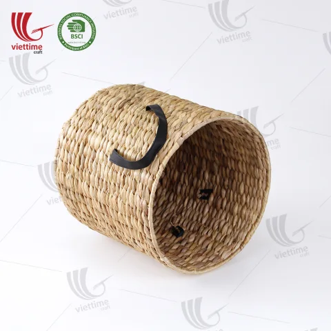 Water Hyacinth Basket With Leather Handle