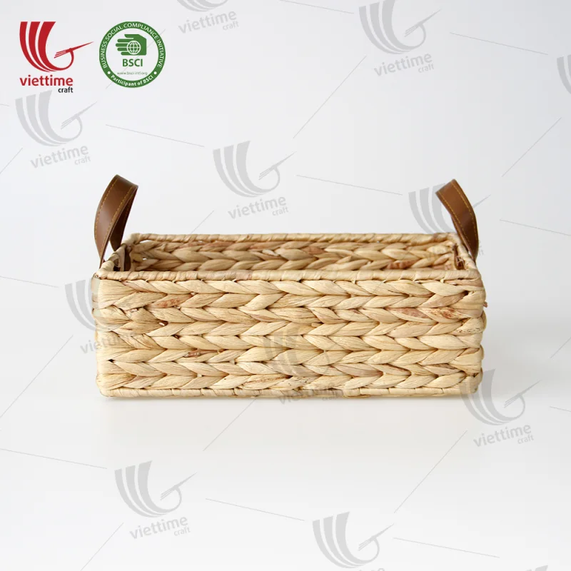 Water Hyacinth Basket With Leather Handle