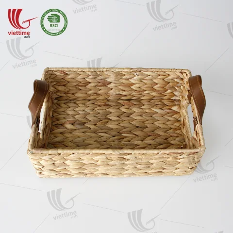 Water Hyacinth Basket With Leather Handle