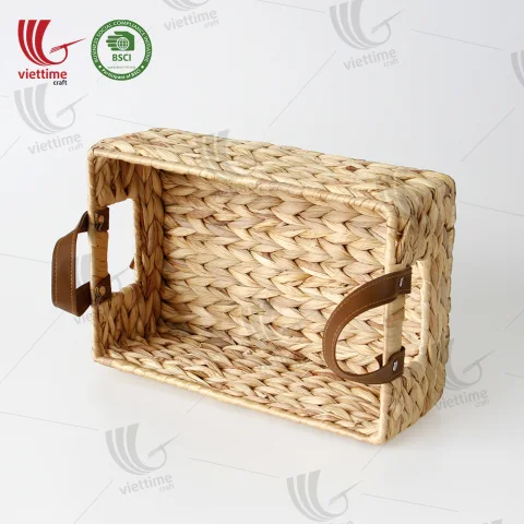 Water Hyacinth Basket With Leather Handle