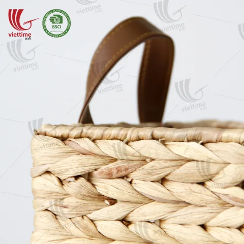 Water Hyacinth Basket With Leather Handle