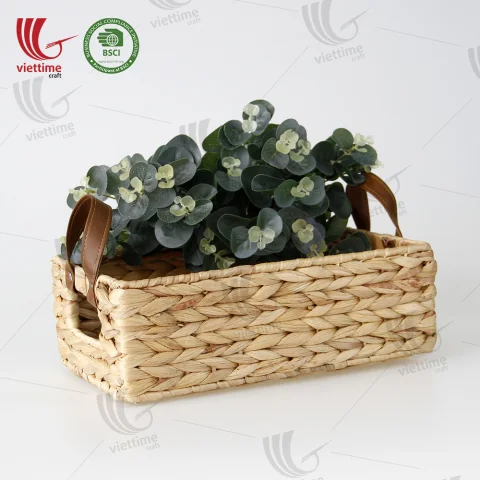 Water Hyacinth Basket With Leather Handle