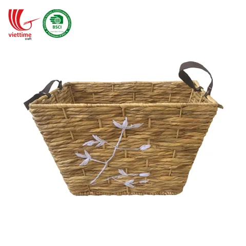 Embroidered Water Hyacinth Laundry Baskets
